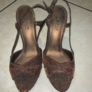 4-inch gold and brown heels, Michelle D